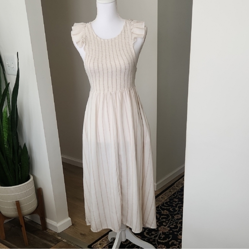 Free People Chambray Butterflies Midi Dress in Ivory Stripped XS - Picture 2 of 14